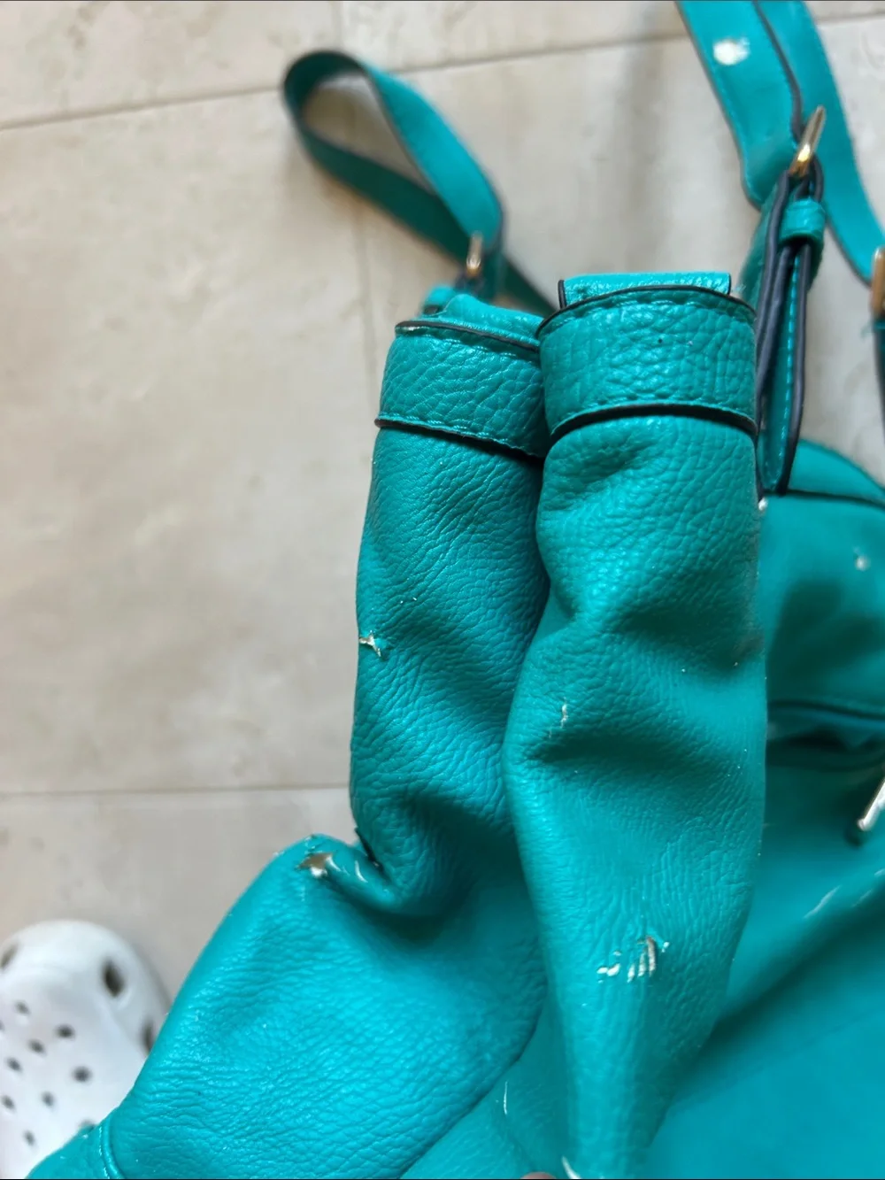 Michael Kors Teal Leather Logo Tote with Gold Medallion